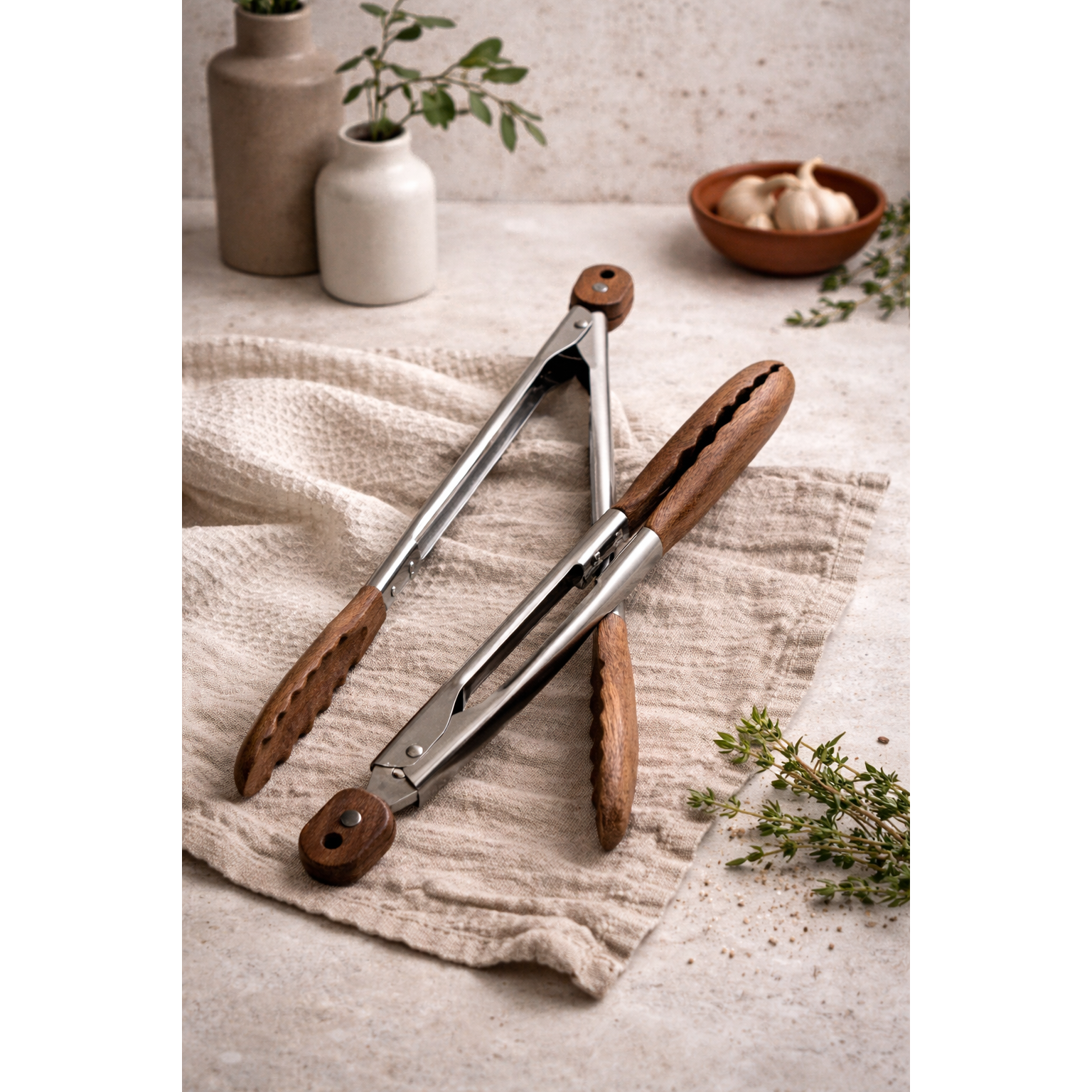 Carmel Acacia Wood Kitchen Tongs - 12" Set
